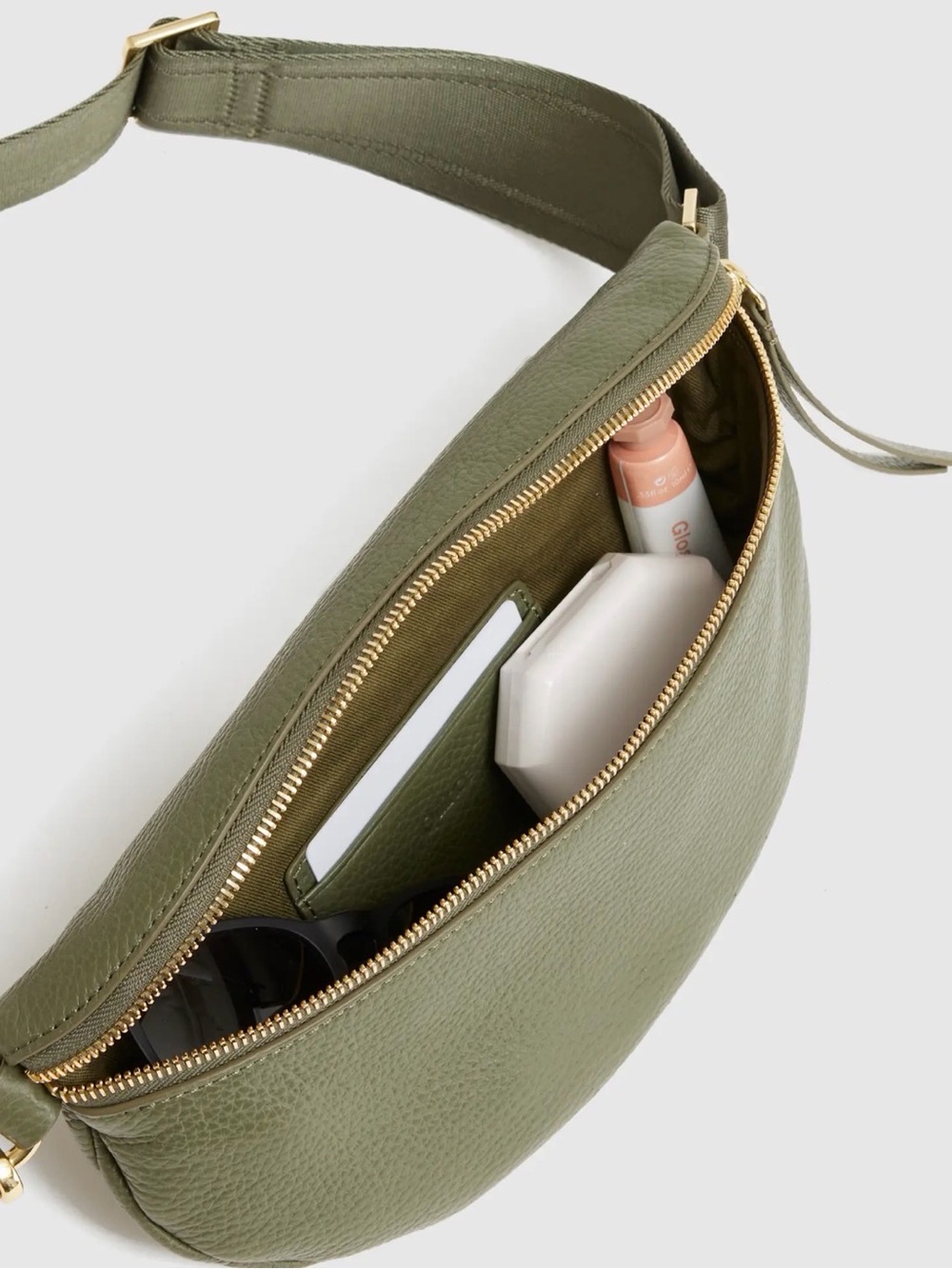 QUINCE Quinn Sling Bag, Olive Leather - Picture 3 of 9